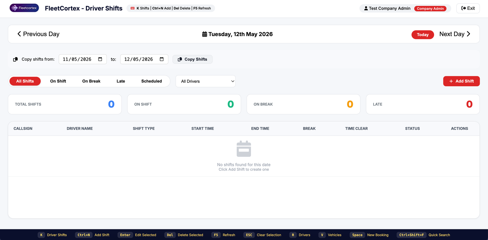 Shift Management - FleetCortex